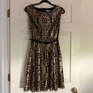 Black gold sequin midi dress